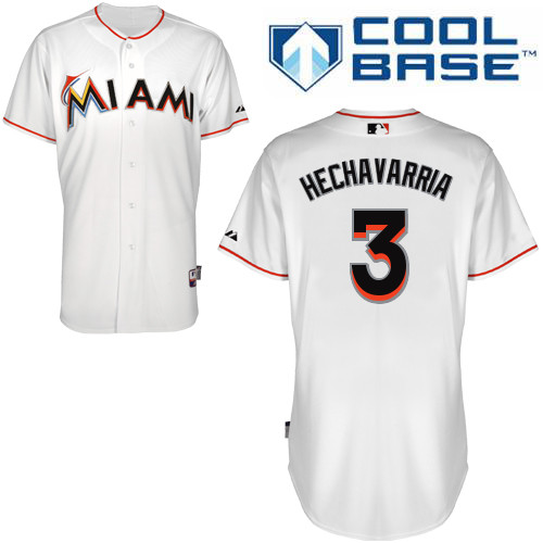 Adeiny Hechavarria #3 MLB Jersey-Miami Marlins Men's Authentic Home White Cool Base Baseball Jersey